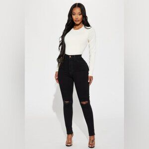 3/$20 Fashion Nova Ripped Knee Skinny Jeans High Waist Black Distressed Denim
